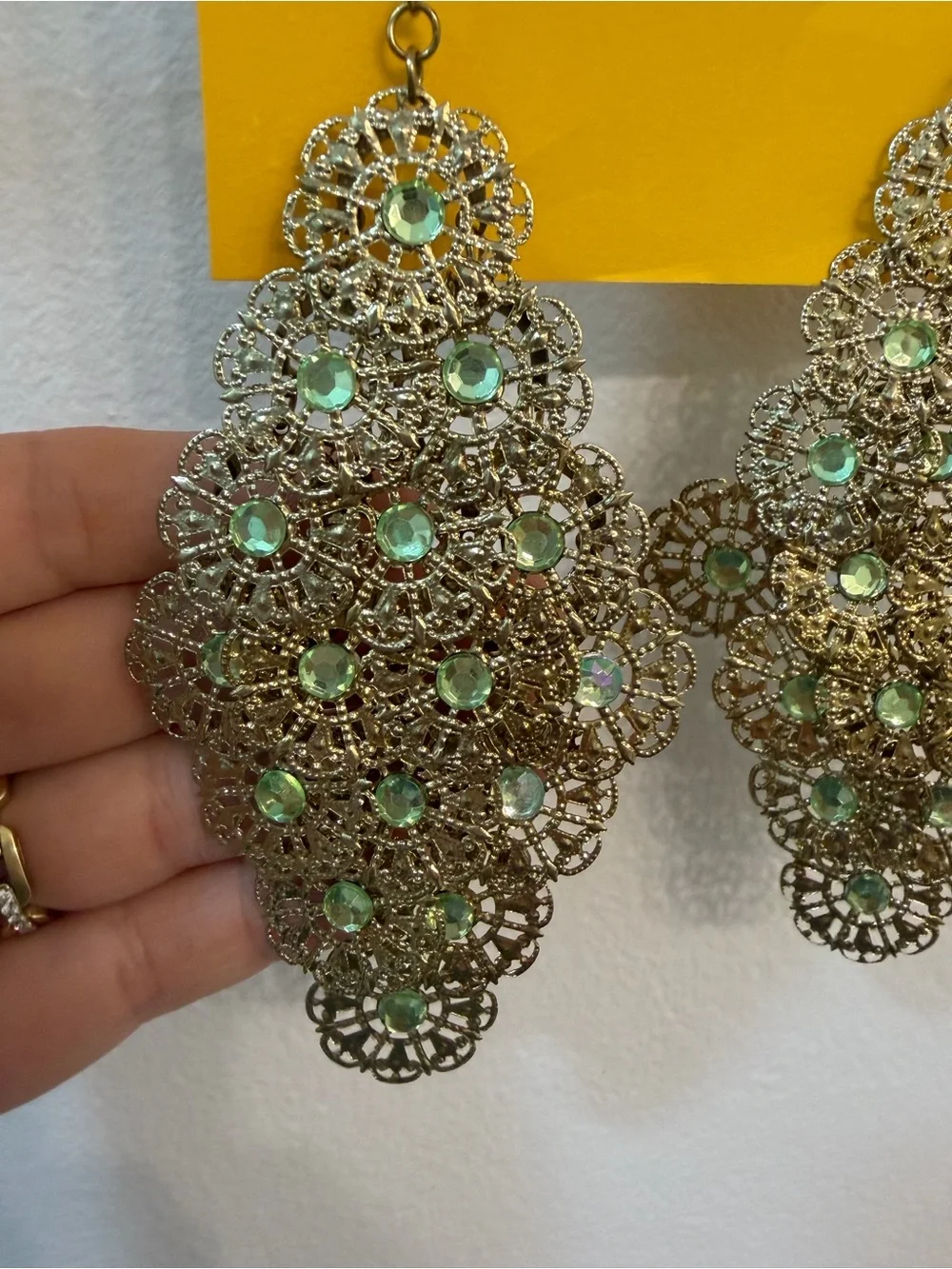Gold Filigree Teardrop Earrings with Aqua Stones - Women Jewelry